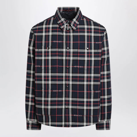 GUCCI Blue cotton jacquard tartan shirt