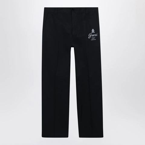 GUCCI Blue cotton trousers with logo print