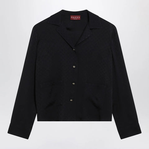 GUCCI Blue jacquard silk-blend shirt
