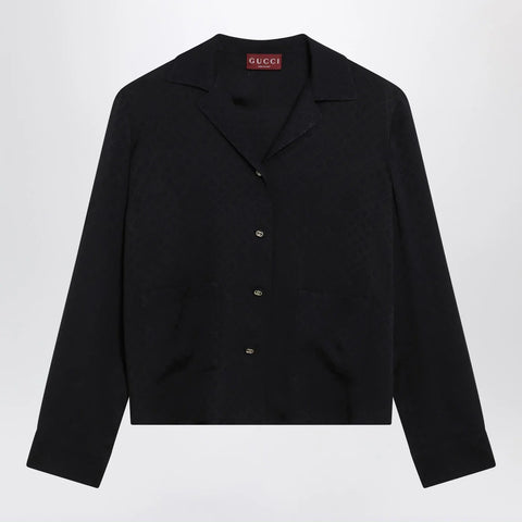 GUCCI Blue jacquard silk-blend shirt