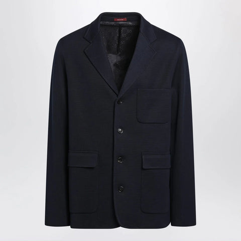 GUCCI Blue single-breasted cotton jersey jacket