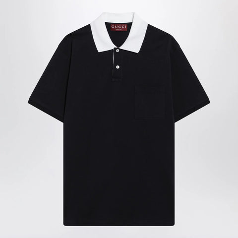 GUCCI Blue stretch cotton piqué polo shirt