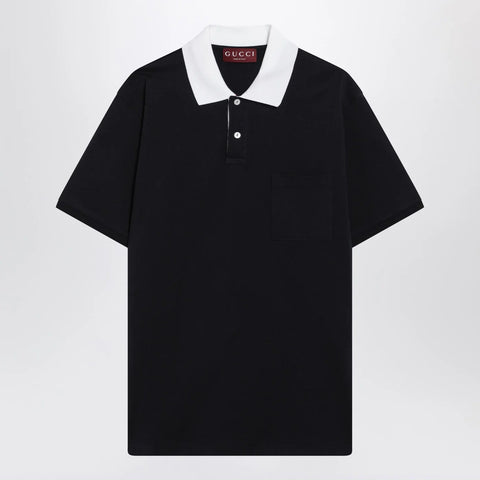 GUCCI Blue stretch cotton piqué polo shirt