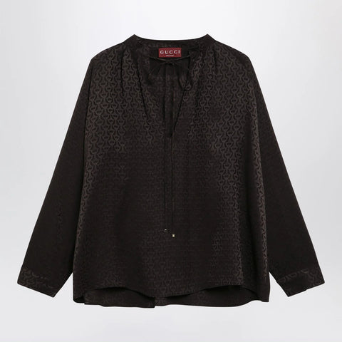 GUCCI Brown jacquard silk shirt with clamps