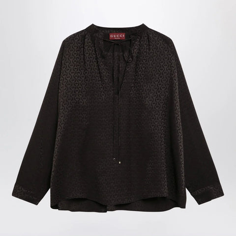 GUCCI Brown jacquard silk shirt with clamps