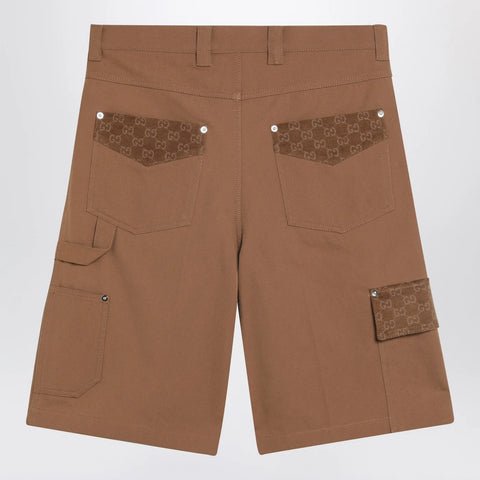 GUCCI Camel cargo Bermuda shorts with GG details