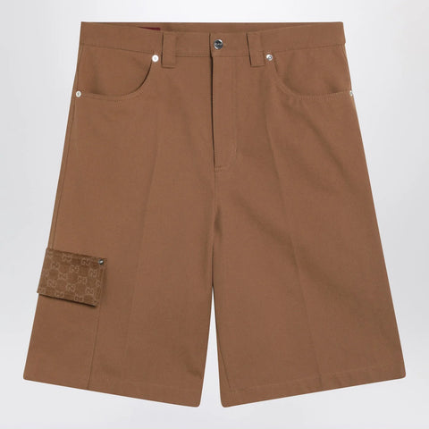 GUCCI Camel cargo Bermuda shorts with GG details