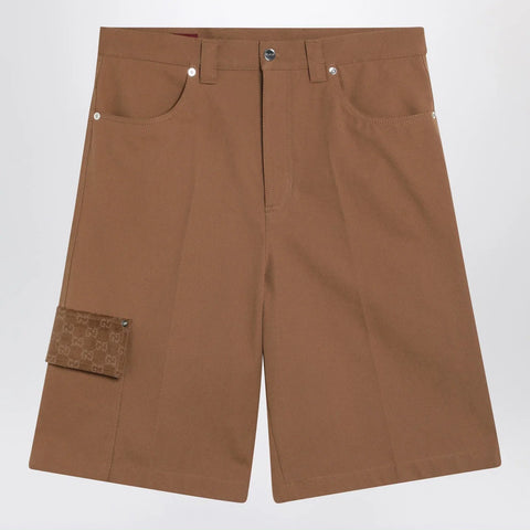 GUCCI Camel cargo Bermuda shorts with GG details