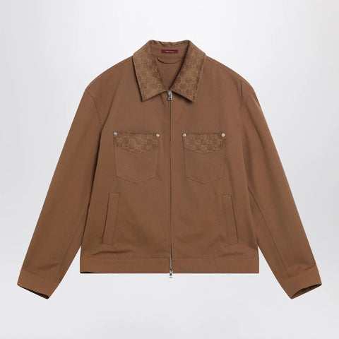 GUCCI Camel zip-up jacket with GG details