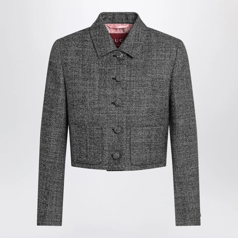 GUCCI Cropped wool jacket with black/white texture