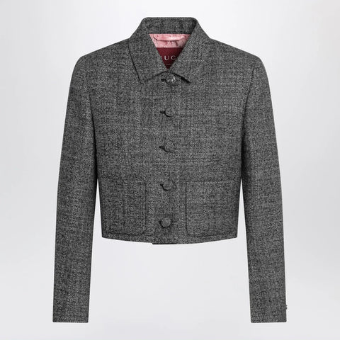 GUCCI Cropped wool jacket with black/white texture