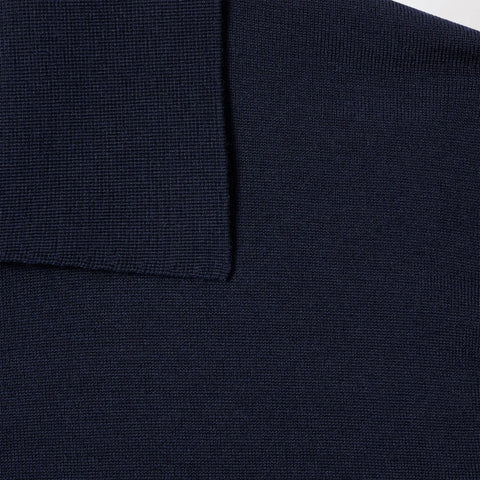 GUCCI Dark blue wool knit polo with GG embroidery
