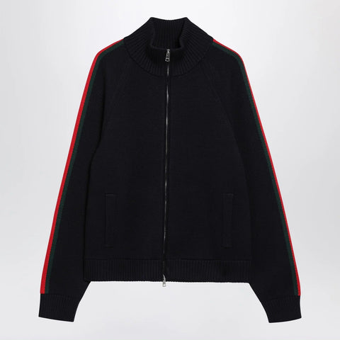 GUCCI Dark blue wool zip-up cardigan