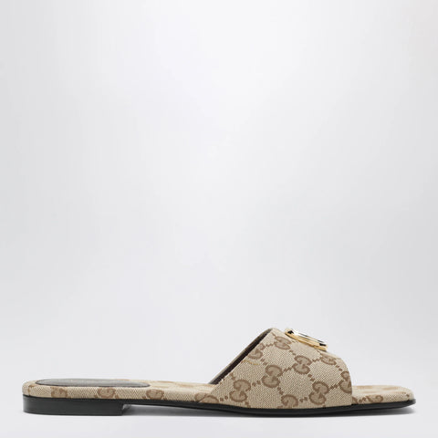 GUCCI Double G slides in beige sand GG canvas