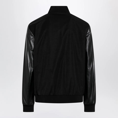 GUCCI Fabric bomber with nappa leather sleeves, black