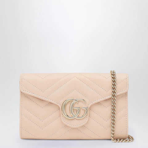 GUCCI GG Marmont pink wallet with chain