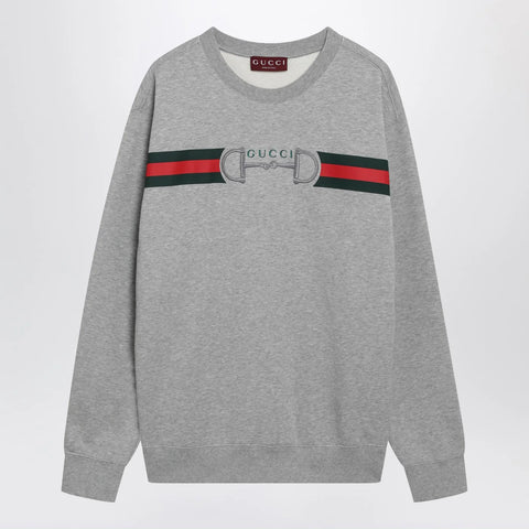 GUCCI Grey cotton jersey sweatshirt with logo print