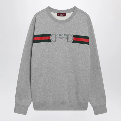 GUCCI Grey cotton jersey sweatshirt with logo print