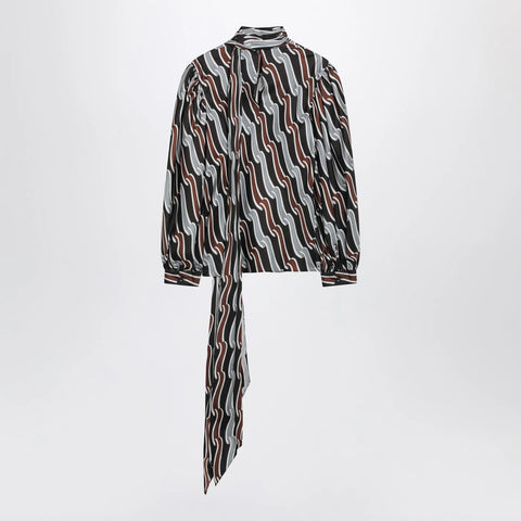 GUCCI Grey/brown printed silk twill blouse
