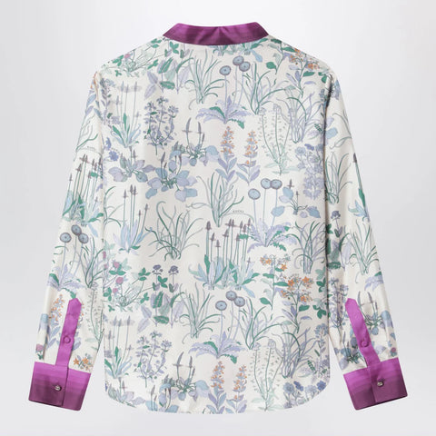 GUCCI Ivory silk twill shirt with floral print