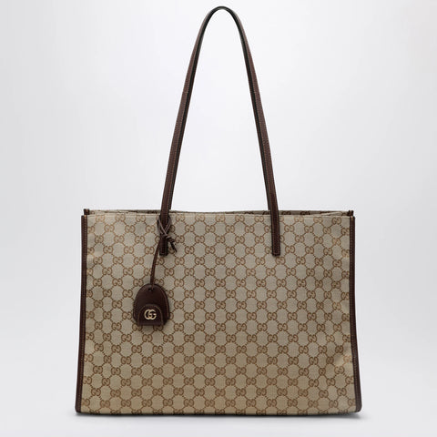 GUCCI Large London shopping bag in beige sand GG fabric