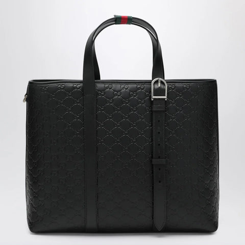 GUCCI Large black GG Emblem shopping bag