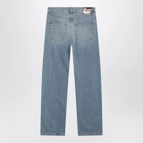 GUCCI Light Blue Loose-Fit Washed Jeans