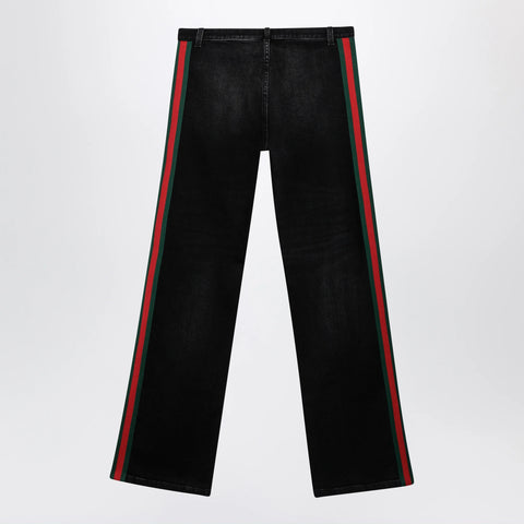 GUCCI Low-rise cotton denim jeans with Web tape in black