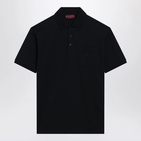 GUCCI Midnight blue stretch cotton piqué polo shirt