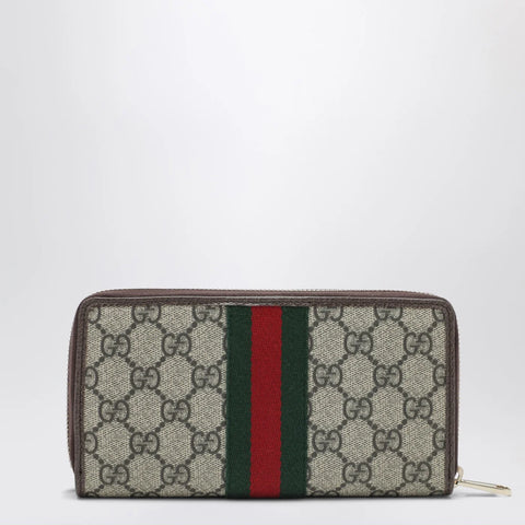 GUCCI Ophidia zip-around wallet in beige and brown GG Supreme canvas