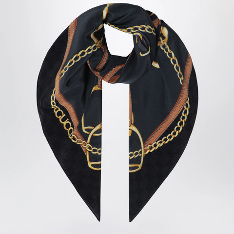 GUCCI Printed silk crêpe carré in black/grey