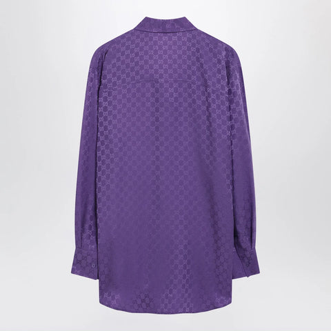 GUCCI Purple oversized GG jacquard silk shirt