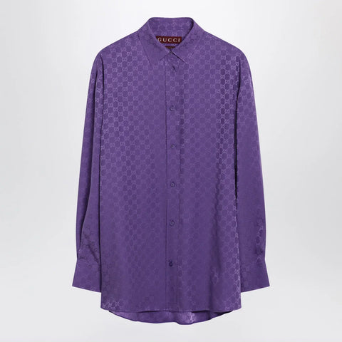GUCCI Purple oversized GG jacquard silk shirt