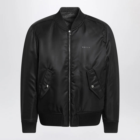 GUCCI Reversible bomber jacket in black/white mouliné fabric