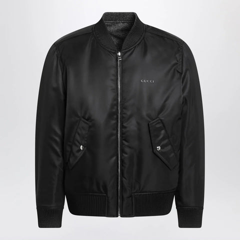 GUCCI Reversible bomber jacket in black/white mouliné fabric