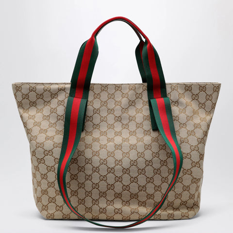 GUCCI Small shopping bag in sand beige GG fabric