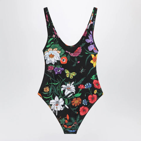 GUCCI Sparkling Jersey Swimsuit With Flora Print