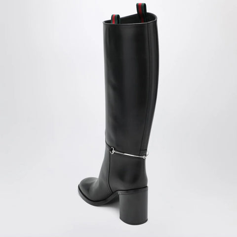 GUCCI Tall black boot with slim Horsebit