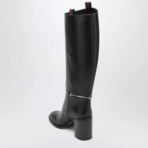 GUCCI Tall black boot with slim Horsebit