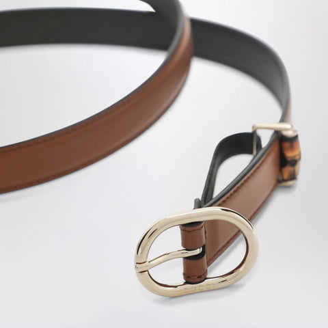 GUCCI Thin brown belt with oval buckle