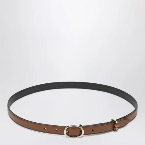 GUCCI Thin brown belt with oval buckle