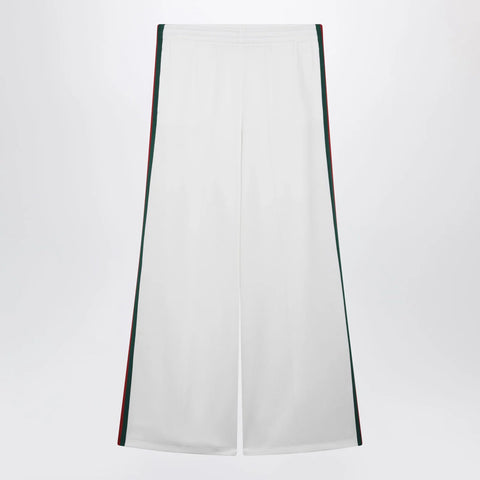 GUCCI White Cotton Jersey Leisure Trousers with Web Stripe
