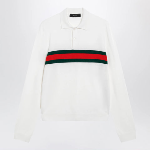 GUCCI White cashmere polo shirt with Web motif