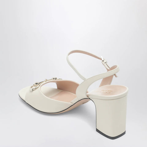 GUCCI White leather sandal with Horsebit