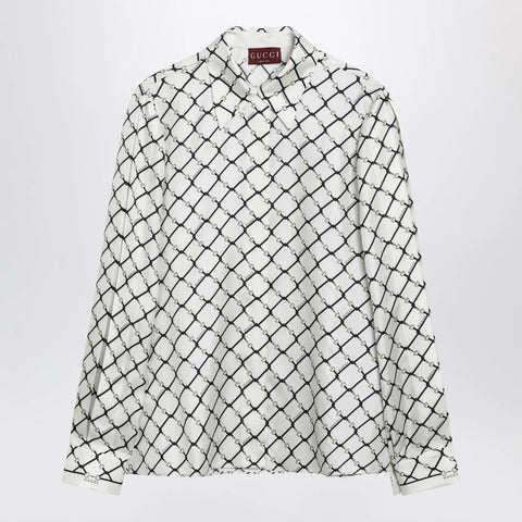 GUCCI White printed silk twill shirt