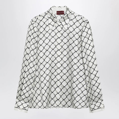 GUCCI White printed silk twill shirt