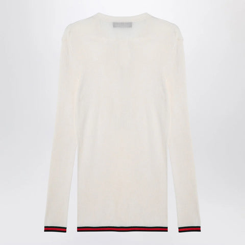 GUCCI White silk jersey with web ribbon