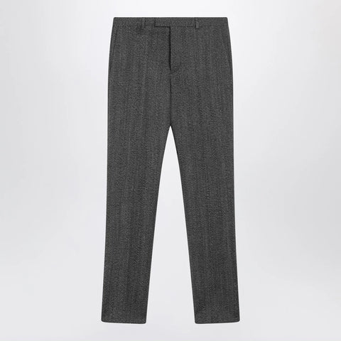 GUCCI White/black mouliné fabric trousers