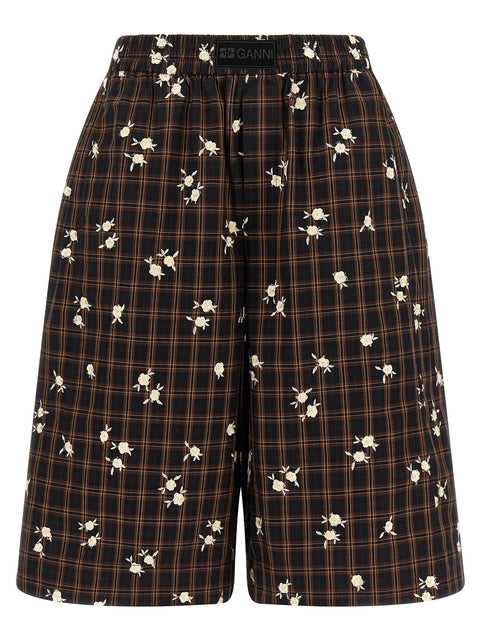 Ganni Check Flower Bermuda Shorts