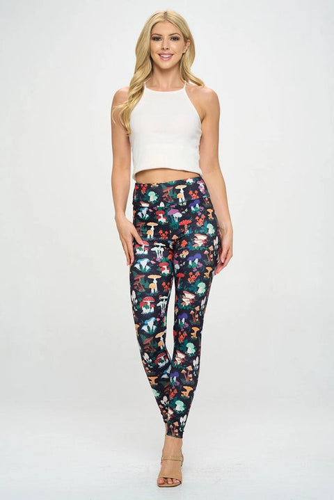 Garden of Mushroom Print Leggings-Leggings-LA Soul-S-Urbanheer